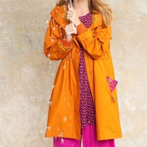 Gudrun Sjoden Orange Woven Parka in Organic Cotton Hooded Jacket Coat Size S